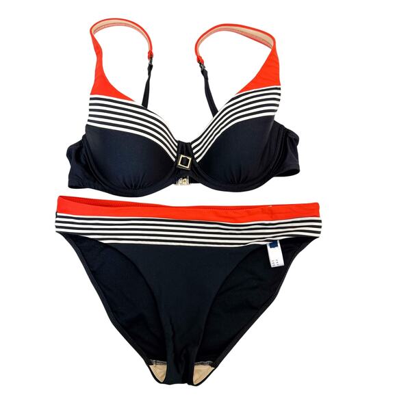 Marie Jo Matching Bikini Set Black Orange Swim - 34B Size S - Picture 1 of 7